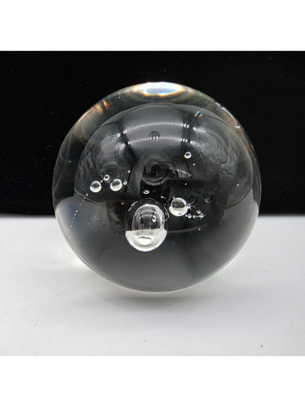 Murano Style Glass Controlled Bubbles Paperweight Orb Decor 2.75" Clear